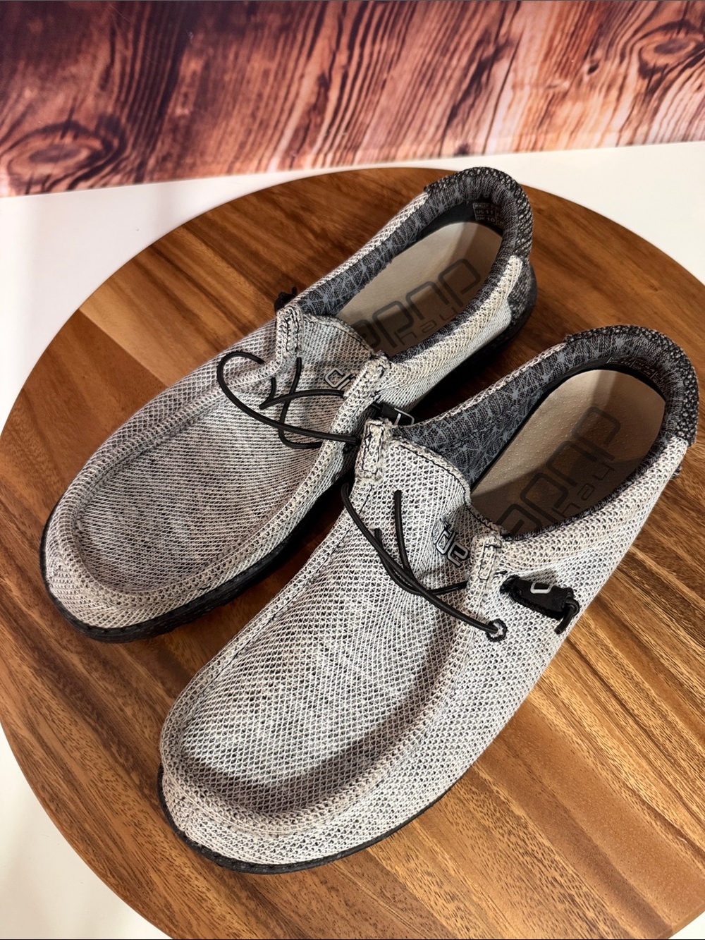 Hey Dude Gray Knit Slip-On Loafers with Black Trim